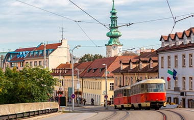 Red tram in Bratislava Red tram in Bratislava